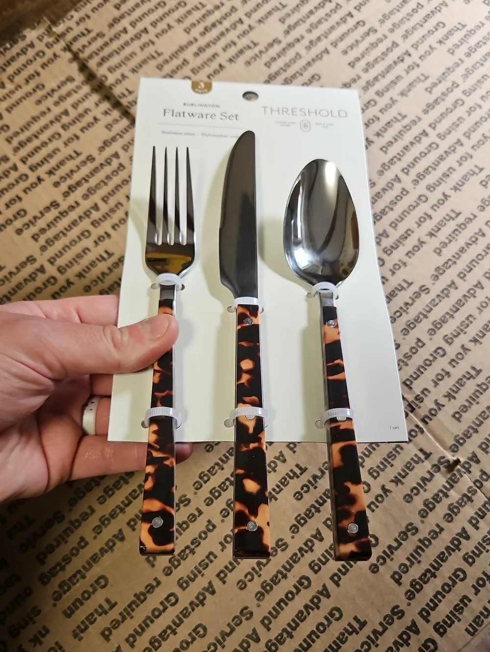 THRESHOLD Three-Piece Tortoise Shell Flatware Set Stainless Steel: new:LOT OF 10
